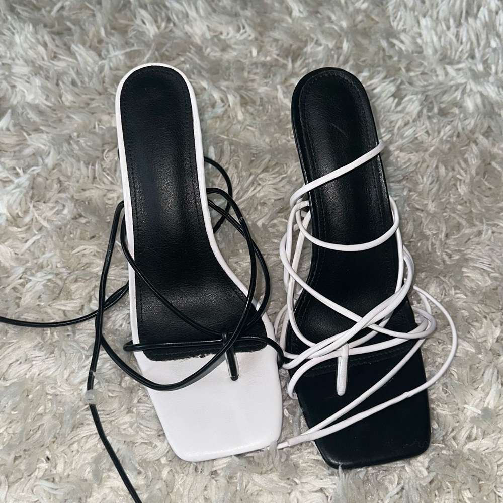 Elegant Black and White Strappy Women's Heels